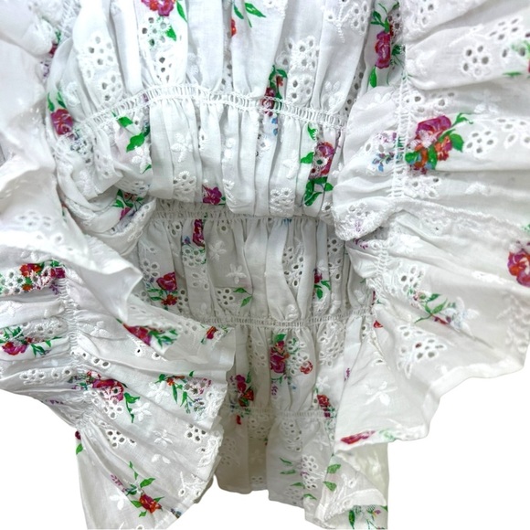 For Love & Lemons - Women’s ‘Tarte’ Eyelet Smocked Mini Dress - White, Small - Picture 6 of 16